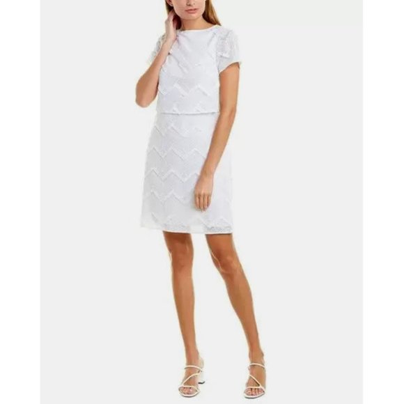 NWT Womens Size 10 Sail To Sable Chevron Fringe Tone-on-Tone Sheath Mini Dress - Picture 1 of 5